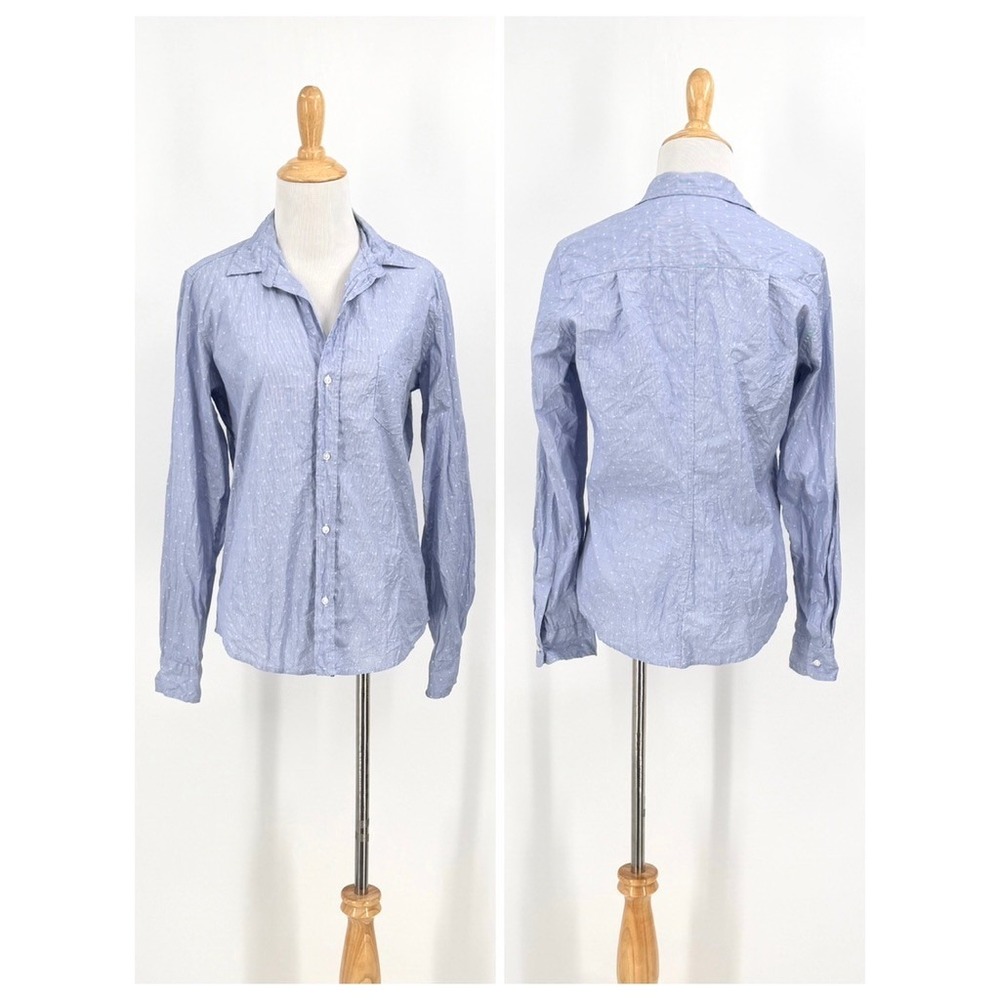 Frank & Eileen Button Up Shirt Women Medium Blue Star Stripe Long Sleeve Cotton